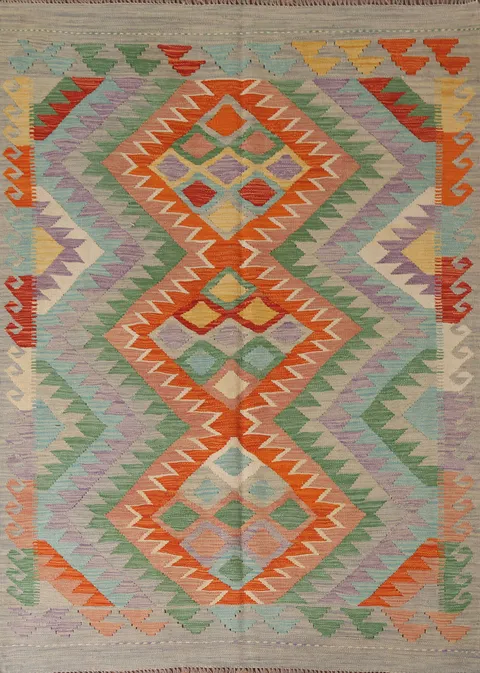 Geometric Kilim Reversible Wool Area Rug 5x7