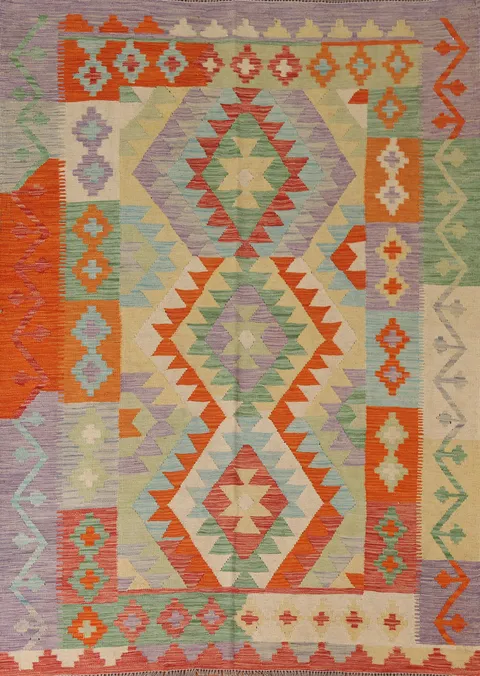 Reversible Wool Kilim Oriental Area Rug 5x7