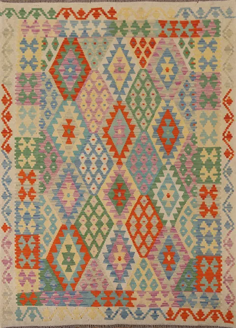Reversible Wool Kilim Oriental Area Rug 5x7
