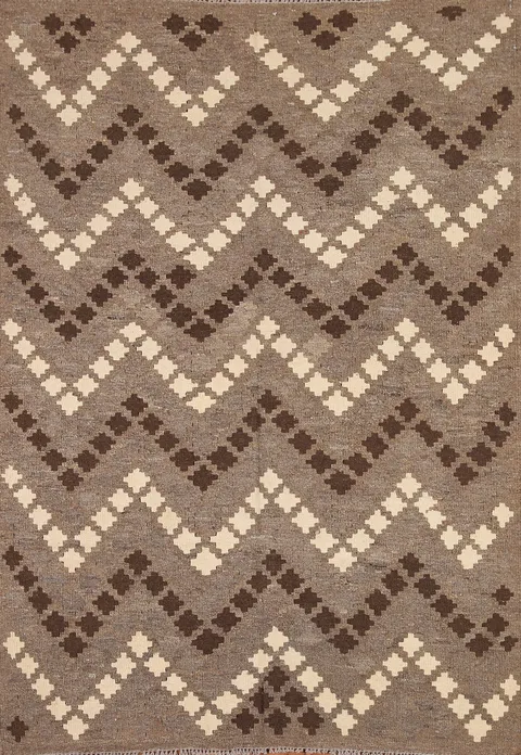 Brown Kilim Reversible Wool Area Rug 5x6