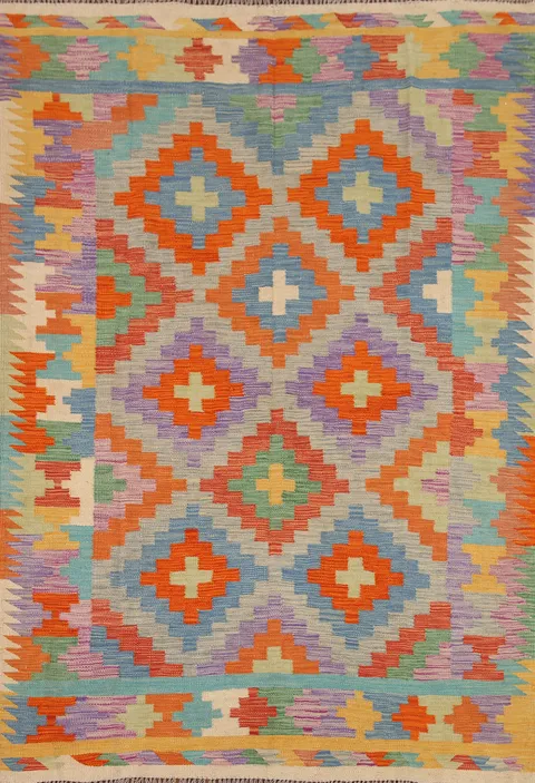 Reversible Wool Kilim Oriental Area Rug 5x7