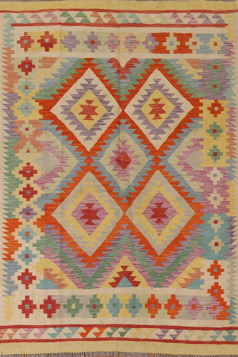Reversible Wool Kilim Oriental Area Rug 5x7