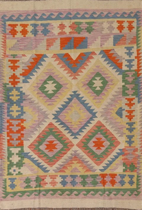 Reversible Wool Kilim Oriental Area Rug 5x7