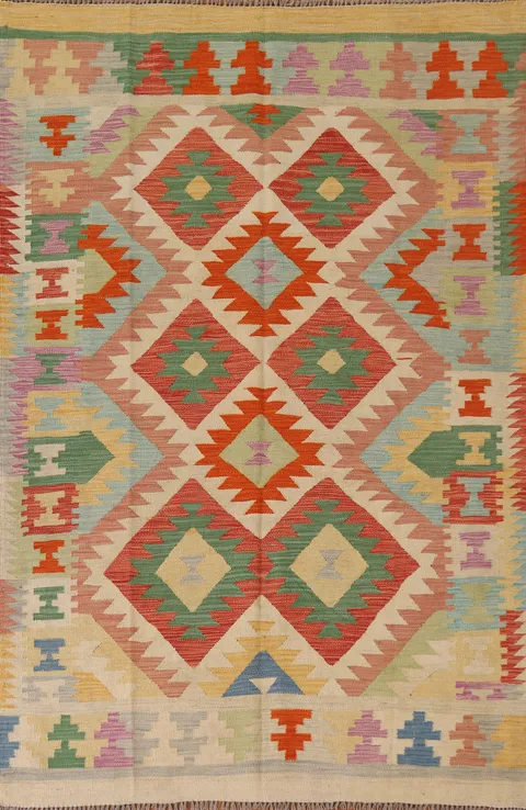 Reversible Wool Kilim Oriental Area Rug 5x7