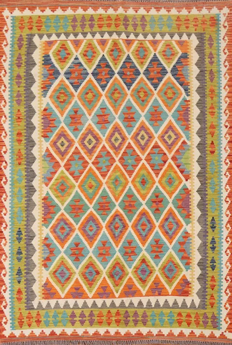 Geometric Kilim Reversible Wool Area Rug 5x7