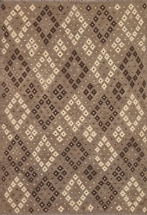 Brown Kilim Reversible Wool Area Rug 5x6