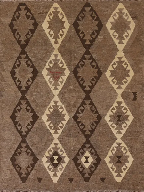 Brown Kilim Reversible Wool Area Rug 5x6