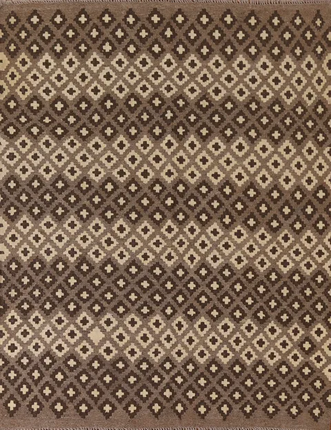 Brown Wool Kilim Geometric Area Rug 5x6