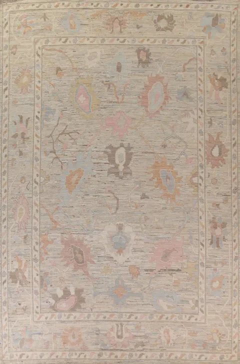 Floral Oushak Vegetable Dye Area Rug 10x14