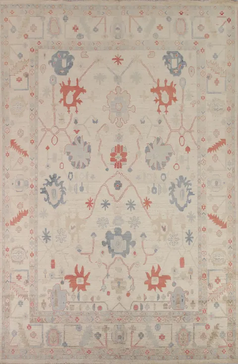 Floral Oushak Vegetable Dye Area Rug 9x12