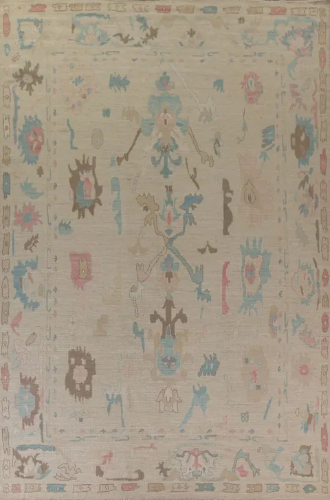 Wool Oushak Vegetable Dye Large Area Rug 10x14