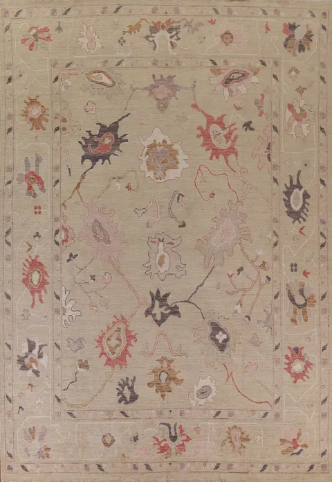 Floral Oushak Vegetable Dye Area Rug 9x12