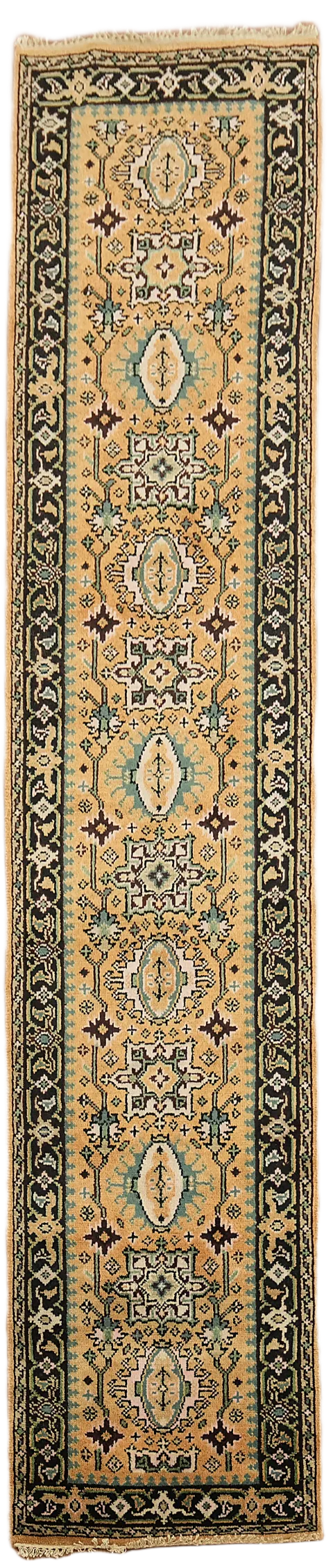 Orange and Teal Traditional Runner Rug, Ideal for Hallways 3'x12'