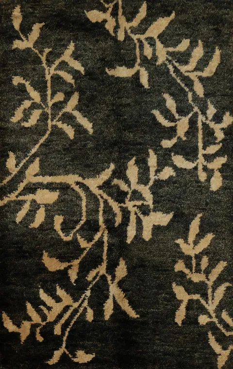 Nature Print Black Oriental Area Rug 6x8