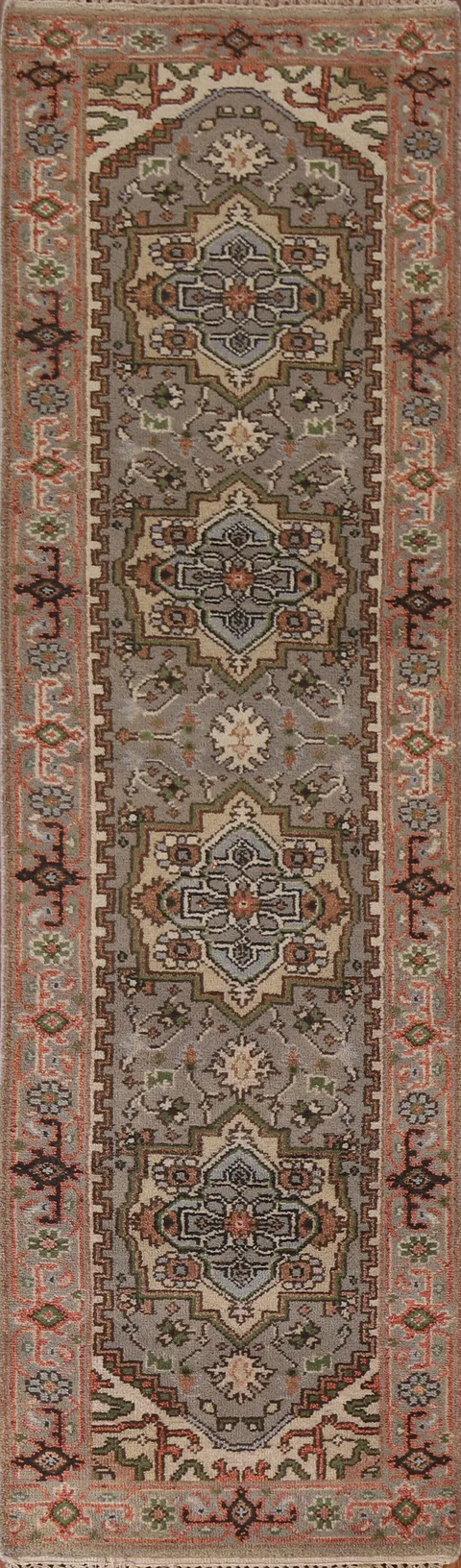 Gray Wool Heriz Serapi Runner Rug 3x10
