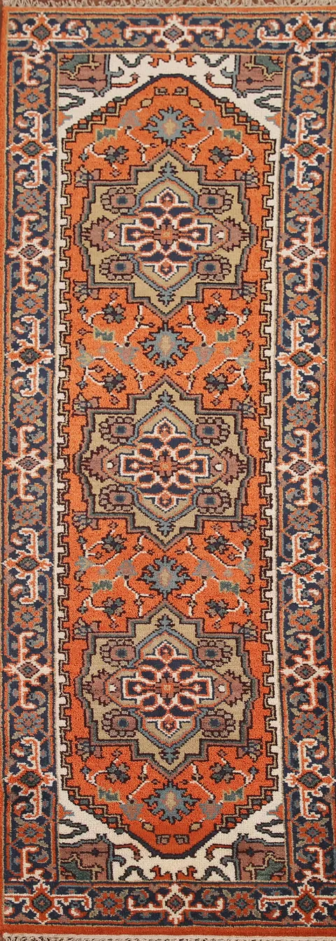 Orange Heriz Serapi Oriental Runner Rug 3x8