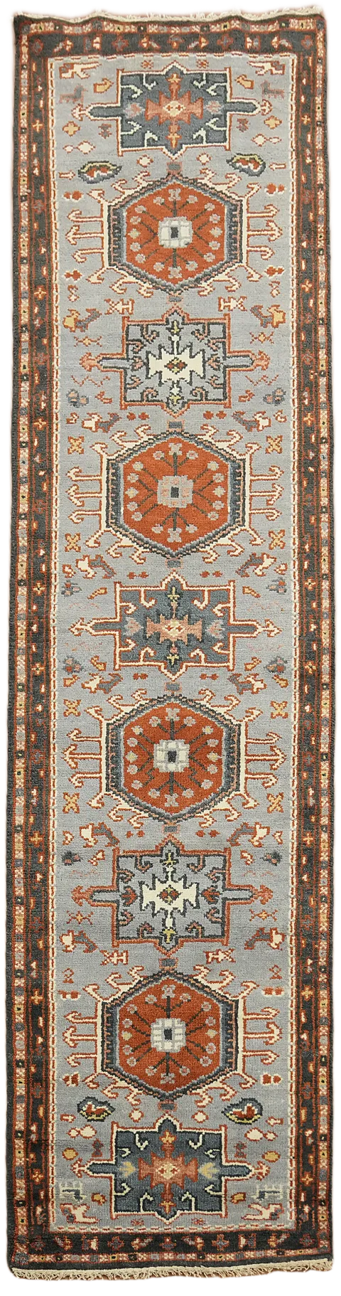 Gray Blue Heriz Serapi Oriental Runner Rug 3x10