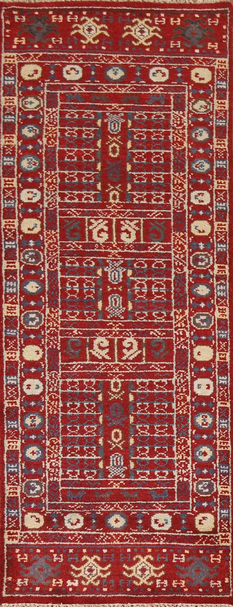 Red Wool Heriz Serapi Oriental Runner Rug 3x8