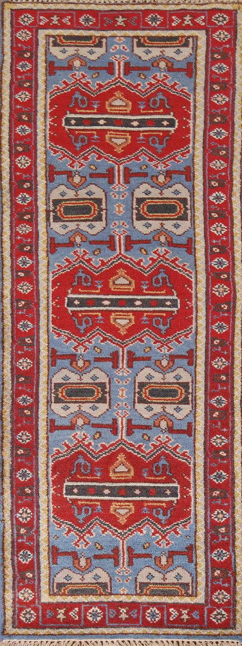 Handcrafted Runner Rug with Vibrant Geometric Motifs 3x8