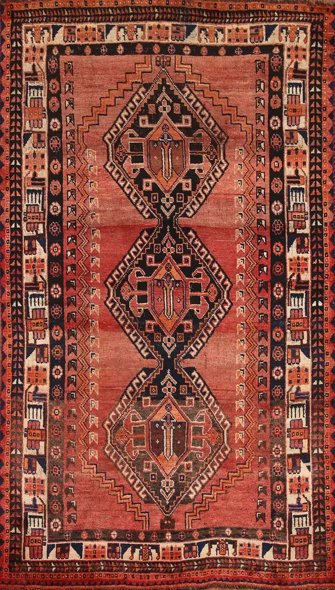 Geometric Qashqai Persian Area Rug 4x7