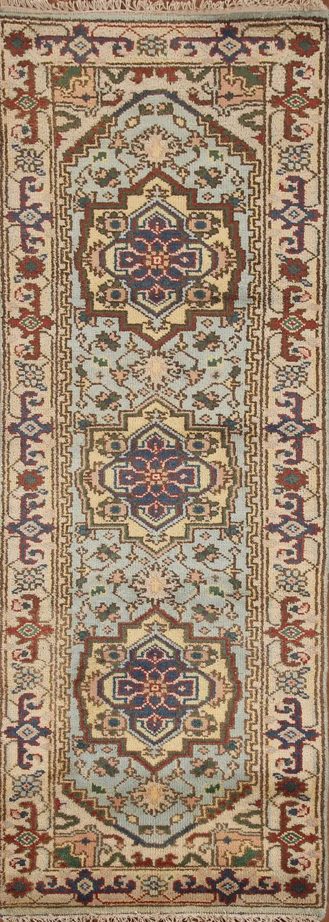 Light Blue Heriz Serapi Wool Runner Rug 3x8