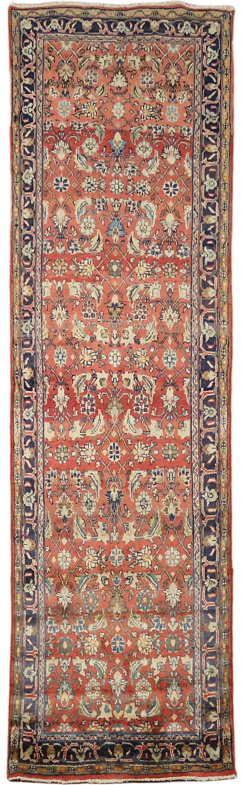Red Floral Mahal Persian Runner Rug 3x10
