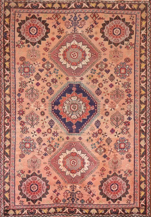Vintage Wool Shiraz Persian Area Rug 4x6