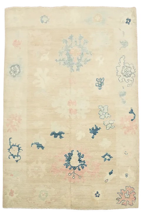 Turkish Floral Oushak Vegetable Dye Area Rug 6x10