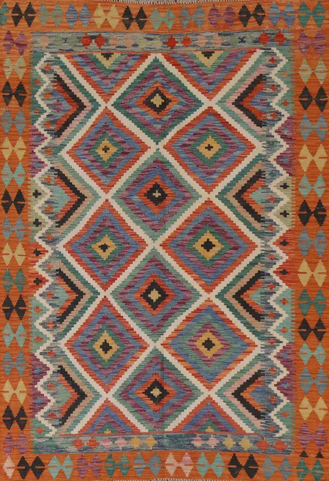 Geometric Kilim Wool Area Rug 5x7