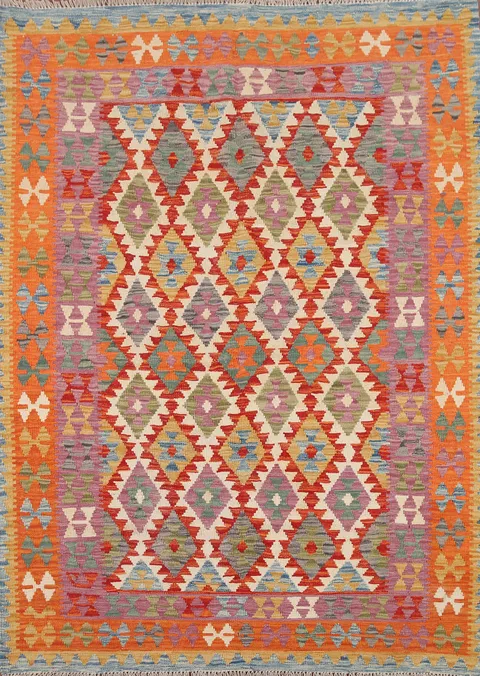 Geometric Kilim Hand-Woven Area Rug 5x7