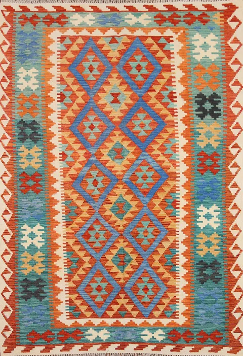 Reversible Wool Kilim Oriental Area Rug 5x7