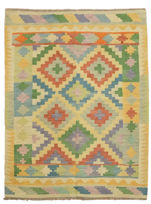 Handwoven Kilim Rug with Eye-Catching Multicolor Zigzag Patterns 5'x8'