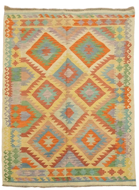 Handwoven Southwestern Style Geometric Pattern Kilim Rug 5'x7'