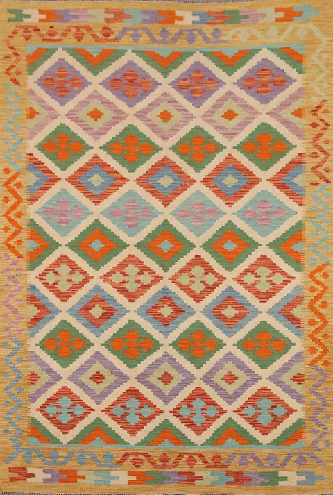 Colorful Kilim Reversible Wool Area Rug 5x7