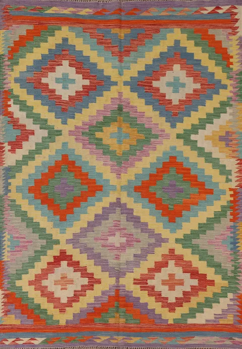 Geometric Kilim Hand-Woven Area Rug 5x7
