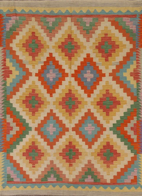 Reversible Wool Kilim Geometric Area Rug 5x7