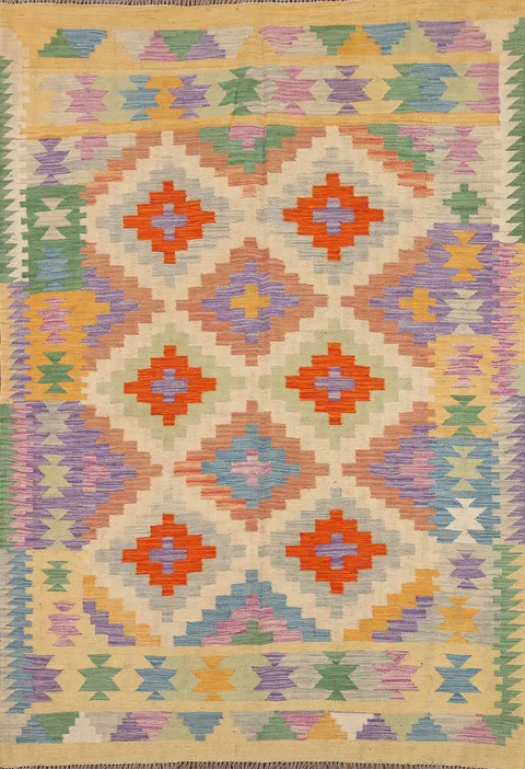 Colorful Kilim Reversible Wool Area Rug 5x7