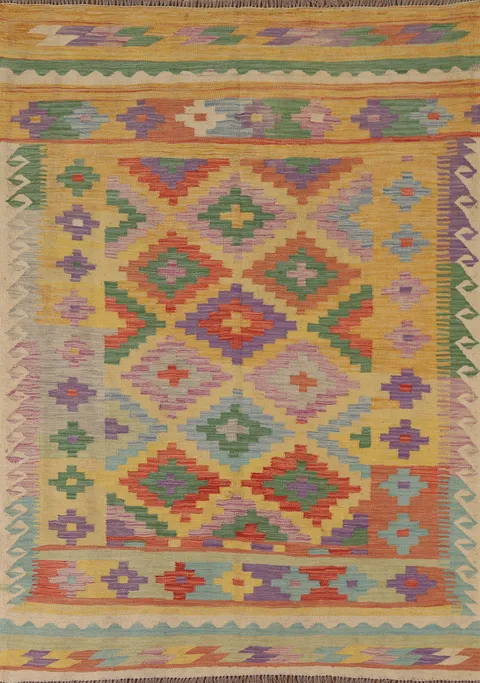 Reversible Wool Kilim Area Rug 5x7