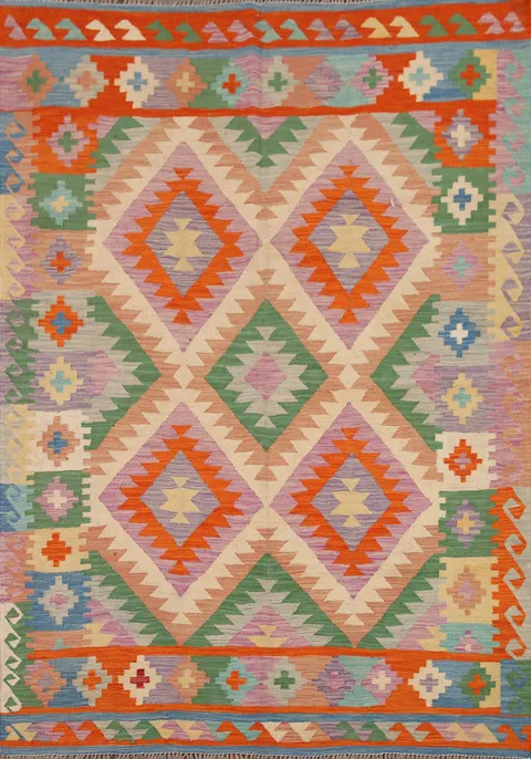 Reversible Wool Kilim Oriental Area Rug 5x7