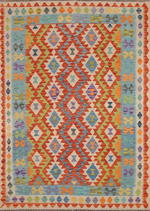 Reversible Wool Kilim All-Over Area Rug 5x7