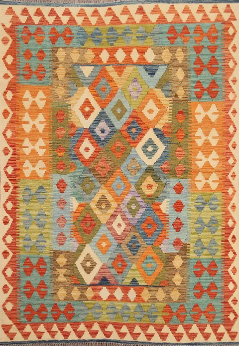 Reversible Wool Kilim Oriental Area Rug 5x7