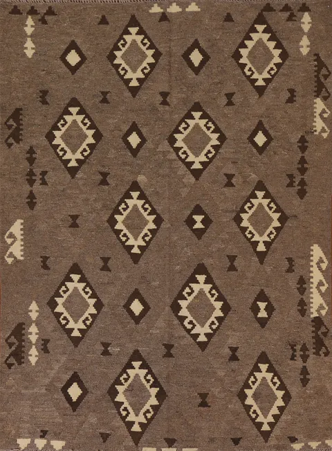 Reversible Wool Kilim Brown Area Rug 5x7