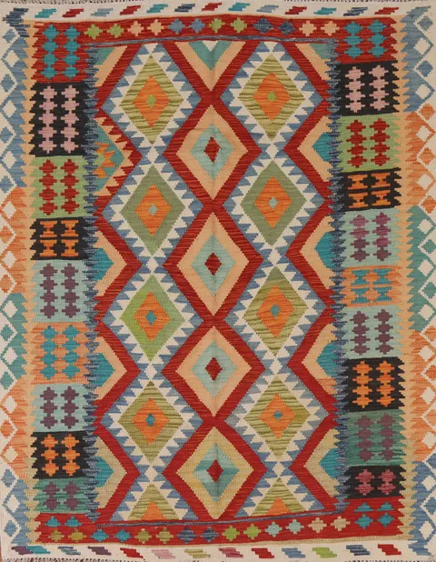 Reversible Wool Kilim All-Over Area Rug 5x6