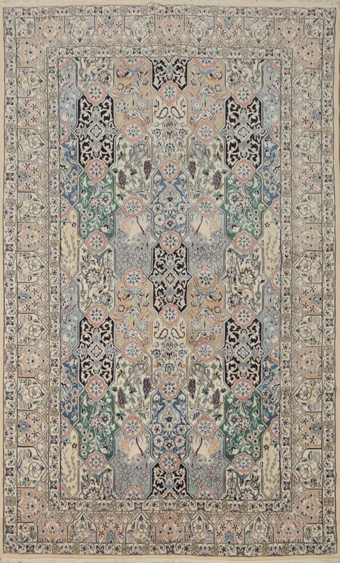 Wool & Silk Floral Nain Isfahan Persian Rug 5x8