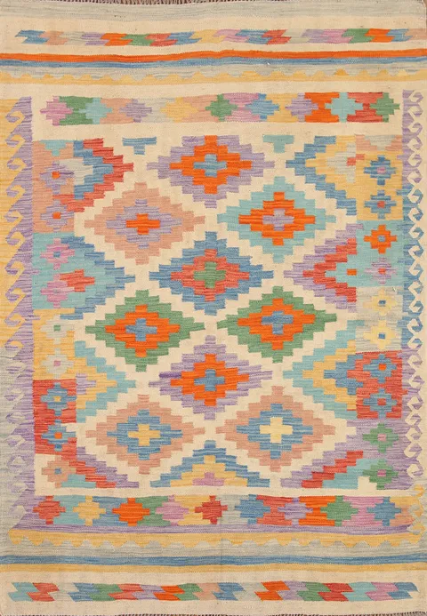 Geometric Kilim Wool Area Rug 5x7