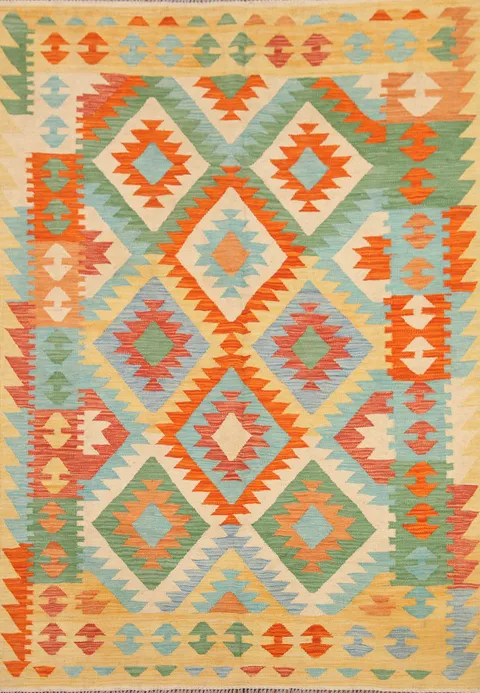 Reversible Wool Kilim Area Rug 5x7