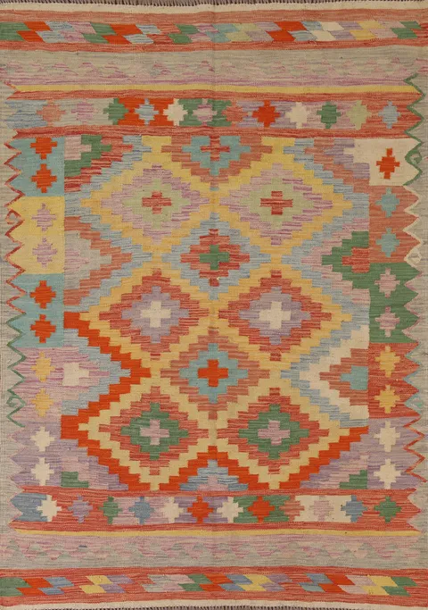 Reversible Wool Kilim Area Rug 5x7