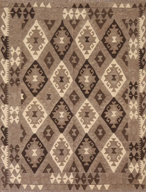 Brown Kilim Geometric Area Rug 5x6