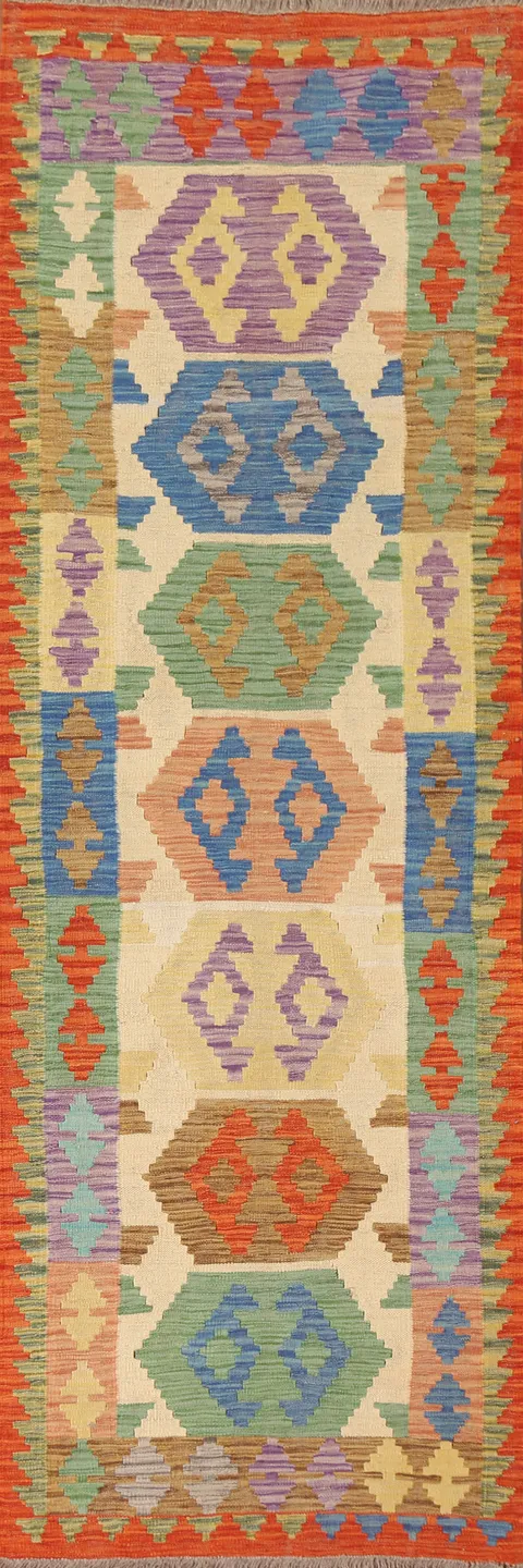 Reversible Wool Kilim Oriental Runner Rug 3x9
