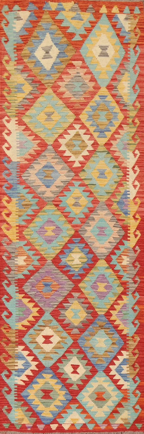 Reversible Wool Kilim Oriental Runner Rug 3x9
